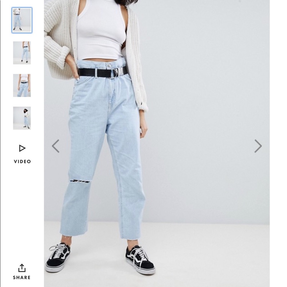 Bershka paper bag waist jeans in blue